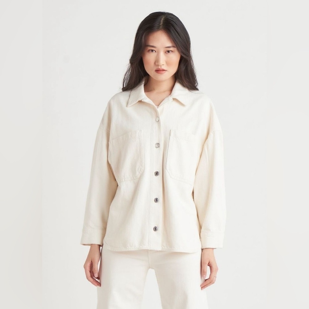 Dex 100% Cotton Oversized Shacket (Natural, Size XL)